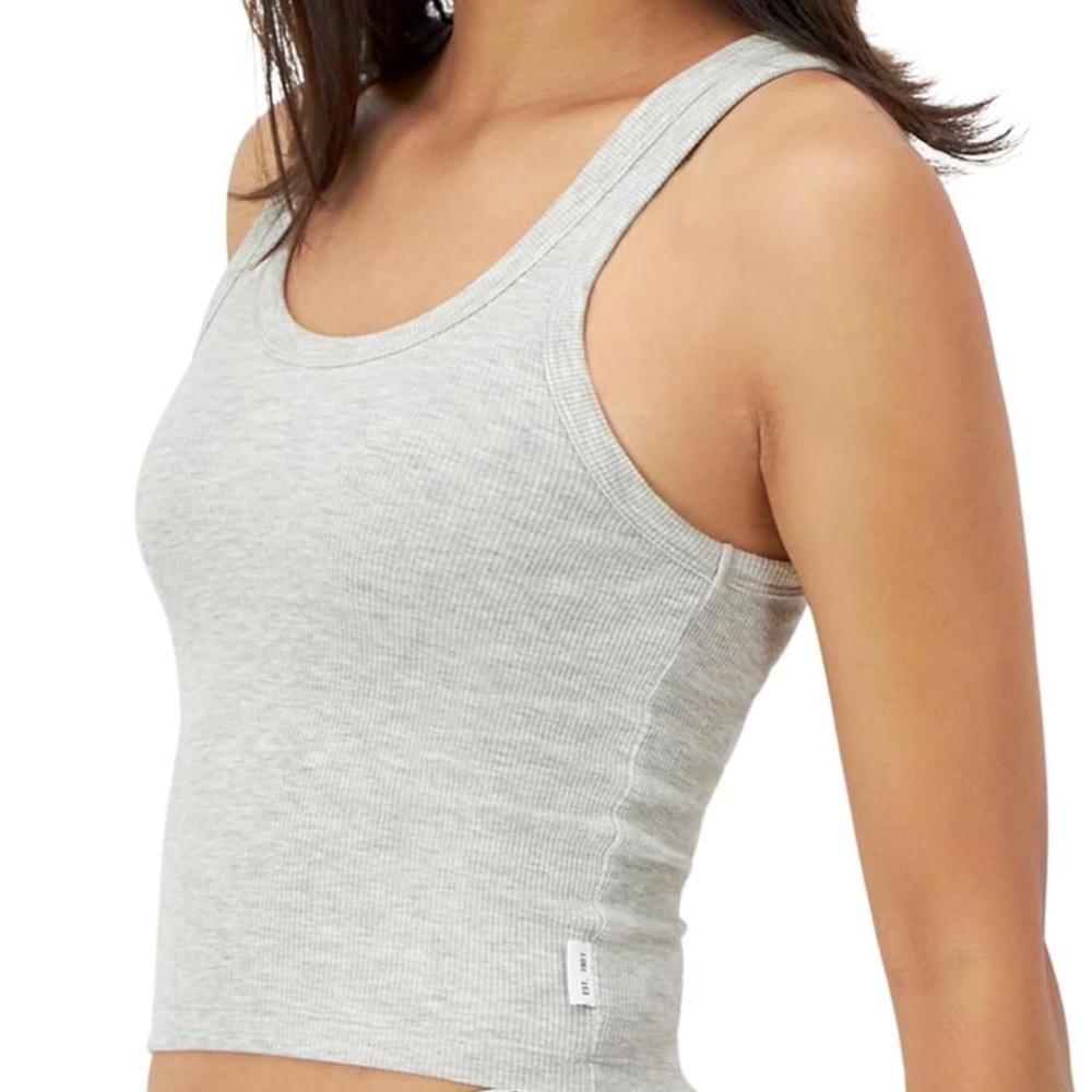 Hanes Originals White Scoop Neck Fitted Cropped Ribbed Tank Top Stretch Cotton - Picture 8 of 9